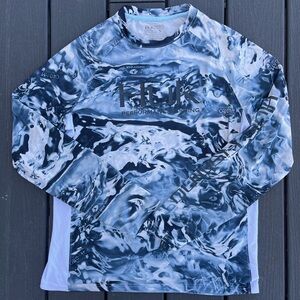 Huk Fishing Shirt Men Small Performance Long Sleeve Gray Camo Mossy Oak